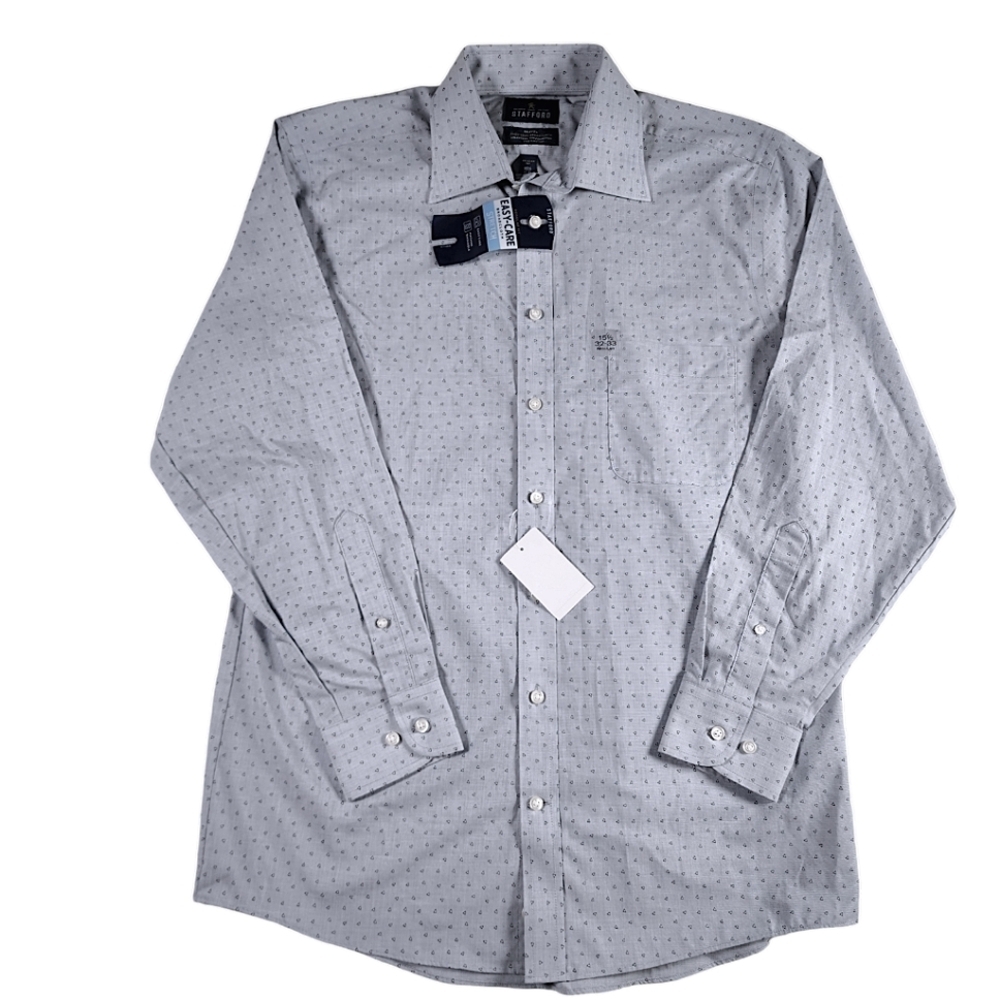 Stafford Easy Care Broadcloth Stretch Comfort Dress Shirt Blue Triangle  15 1/2